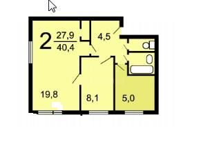 Продаётся 2-комнатная квартира, 40.8 м²
