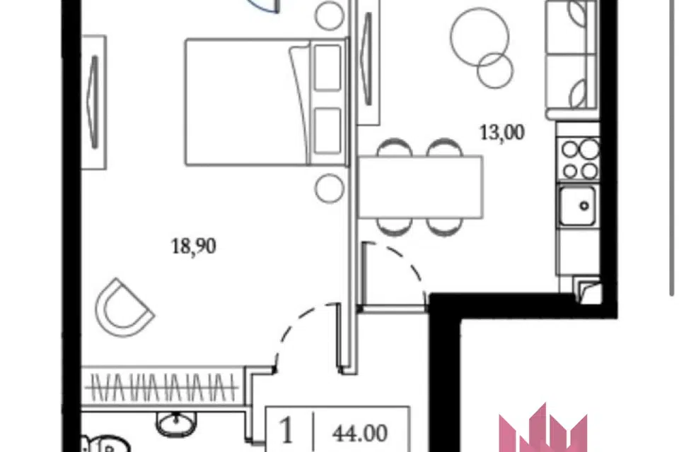 Продаётся 1-комнатная квартира, 41.7 м²