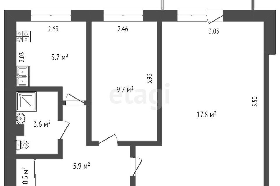 Продаётся 2-комнатная квартира, 43.4 м²