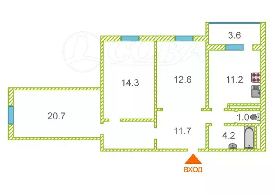 Продаётся 3-комнатная квартира, 76.5 м²