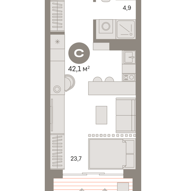 Продаётся студия, 42.44 м²