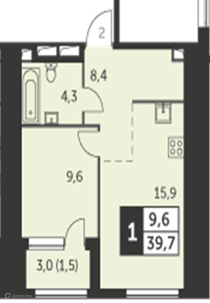 Продаётся 1-комнатная квартира, 39.7 м²