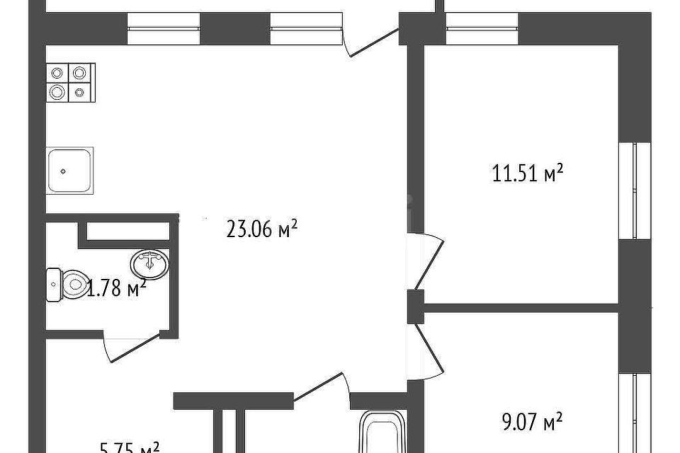 Продаётся 2-комнатная квартира, 55.4 м²