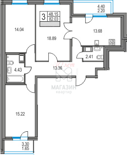 Продаётся 3-комнатная квартира, 85.88 м²