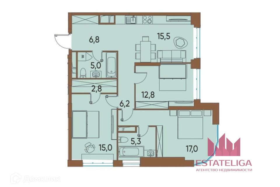 Продаётся 3-комнатная квартира, 86.6 м²