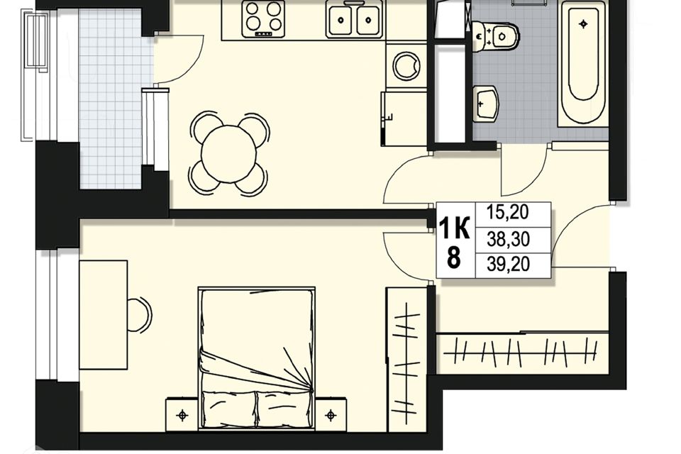 Продаётся 1-комнатная квартира, 38.3 м²