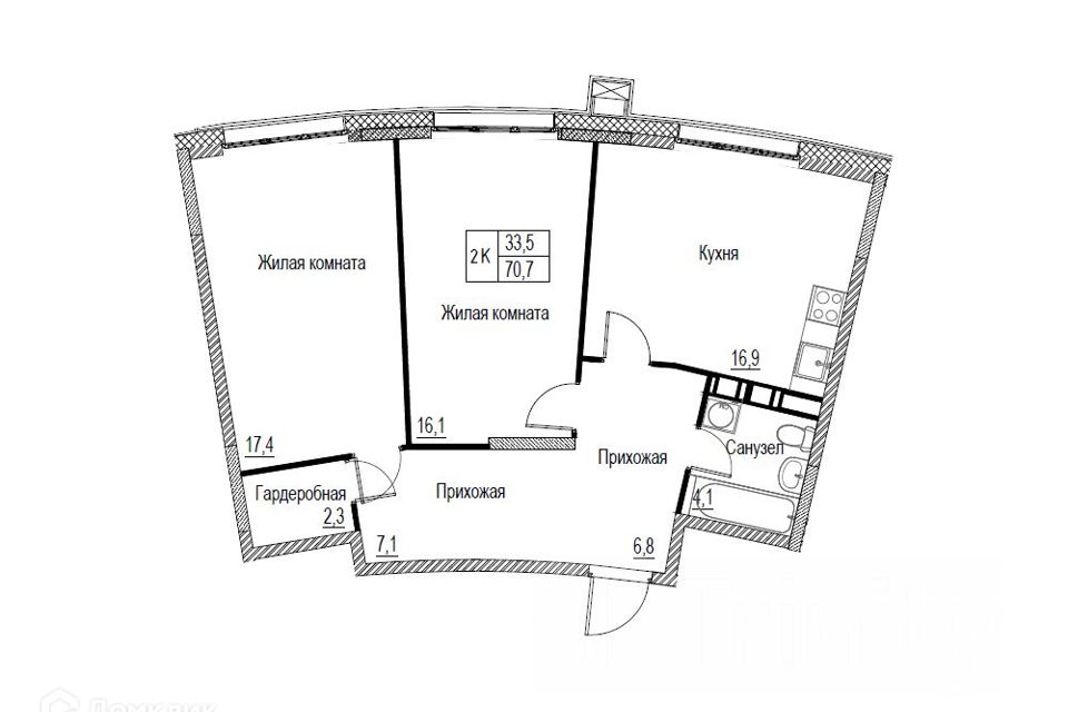 Продаётся 2-комнатная квартира, 70.7 м²