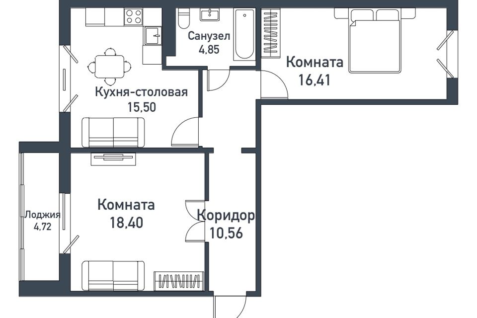 Продаётся 2-комнатная квартира, 65.5 м²