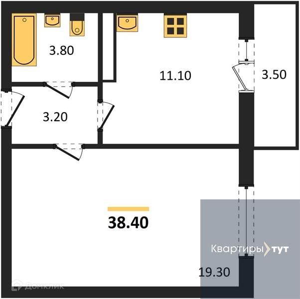 Продаётся 1-комнатная квартира, 38.4 м²