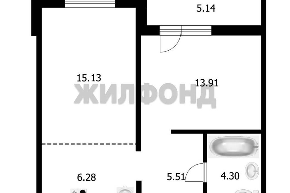 Продаётся 1-комнатная квартира, 44.9 м²