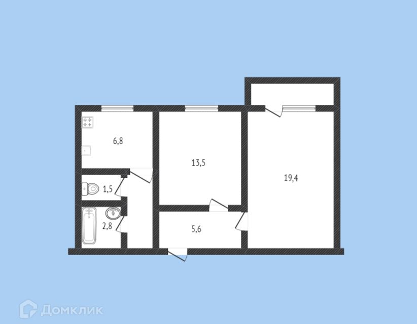 Продаётся 2-комнатная квартира, 55 м²