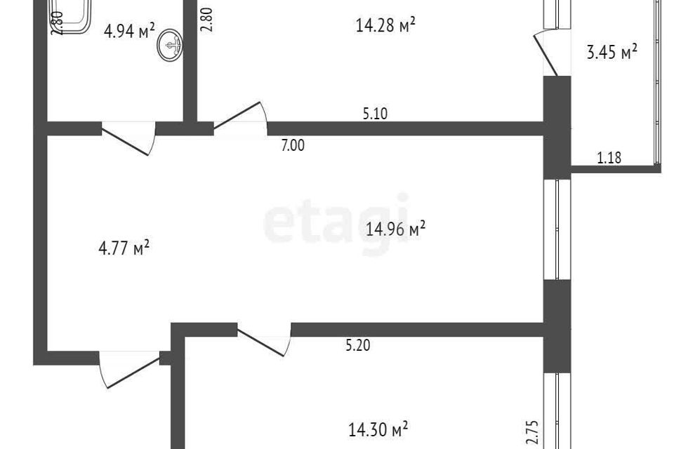 Продаётся 2-комнатная квартира, 55 м²