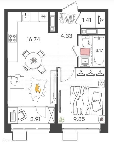 Продаётся 2-комнатная квартира, 38.41 м²