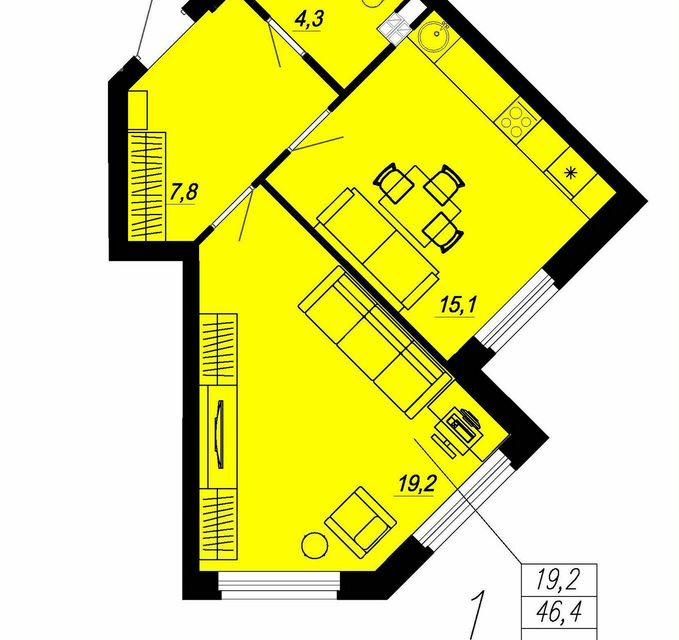 Продаётся 1-комнатная квартира, 52 м²