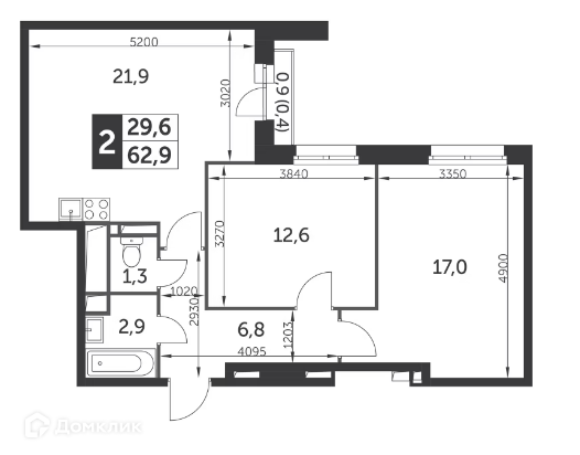 Продаётся 2-комнатная квартира, 63 м²