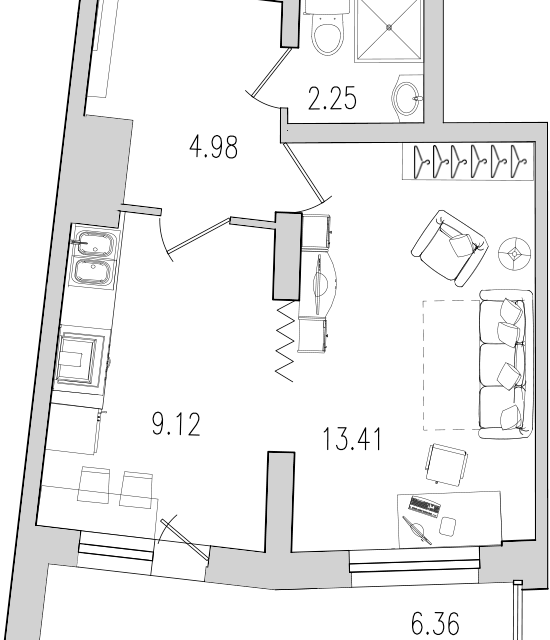 Продаётся 1-комнатная квартира, 36.6 м²
