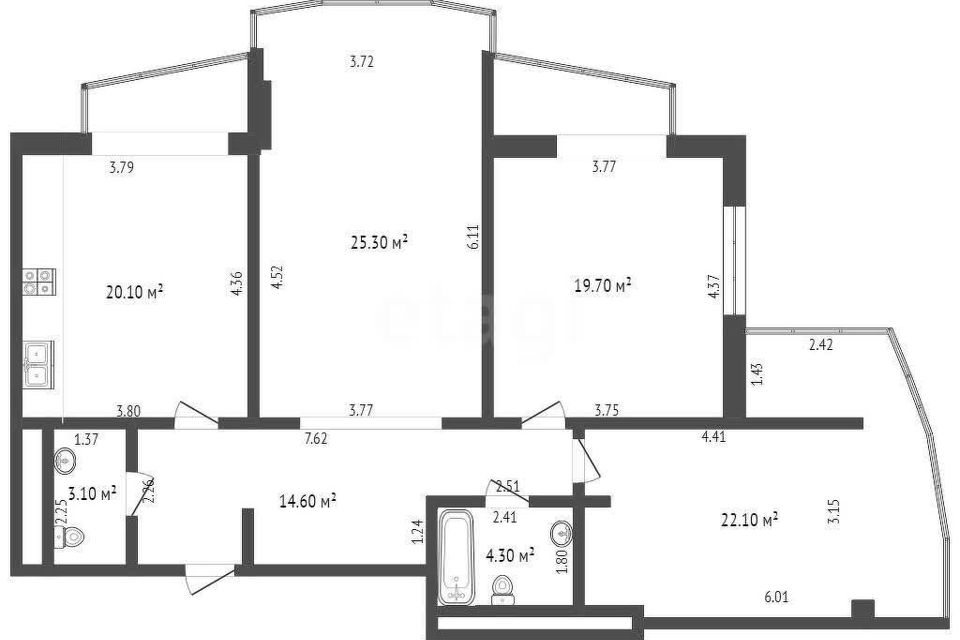 Продаётся 3-комнатная квартира, 102 м²