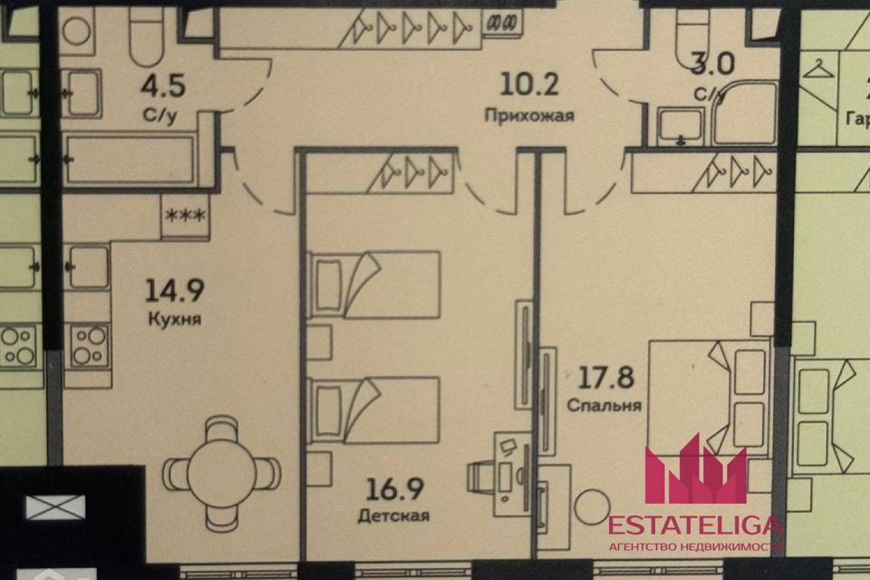 Продаётся 2-комнатная квартира, 67.3 м²