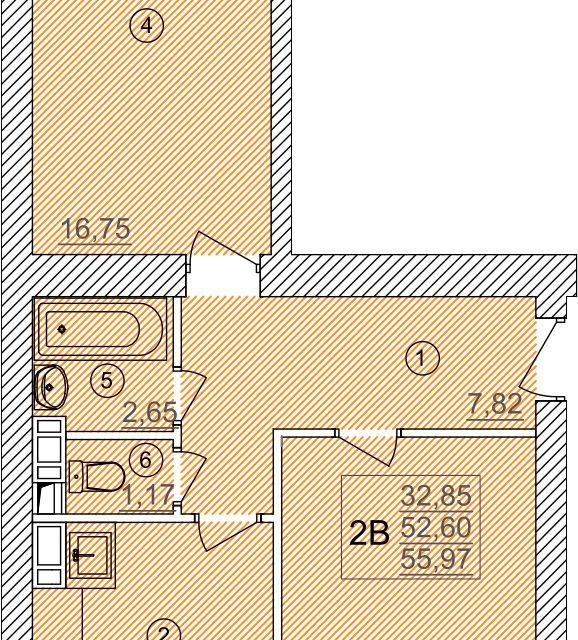 Продаётся 2-комнатная квартира, 55.97 м²