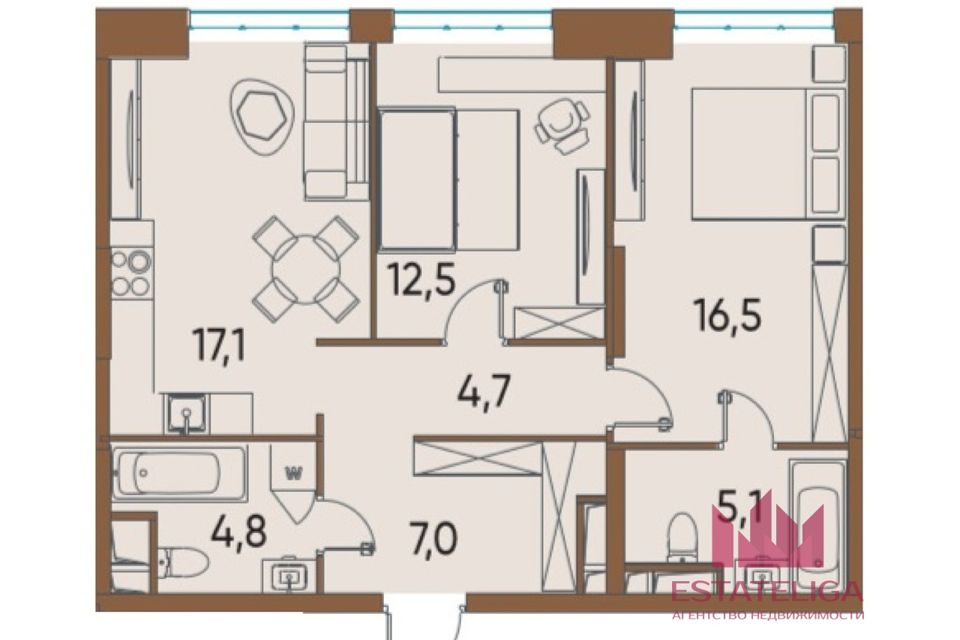 Продаётся 2-комнатная квартира, 67.9 м²