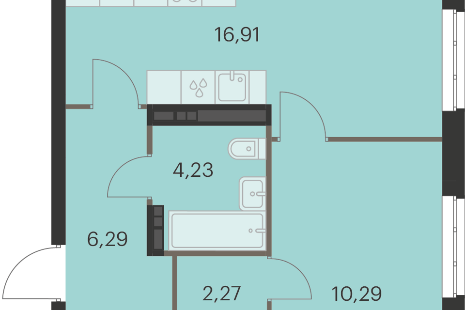 Продаётся 1-комнатная квартира, 39.8 м²