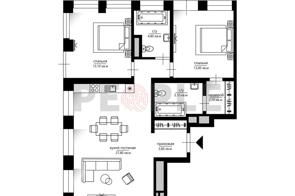 Продаётся 3-комнатная квартира, 72.7 м²