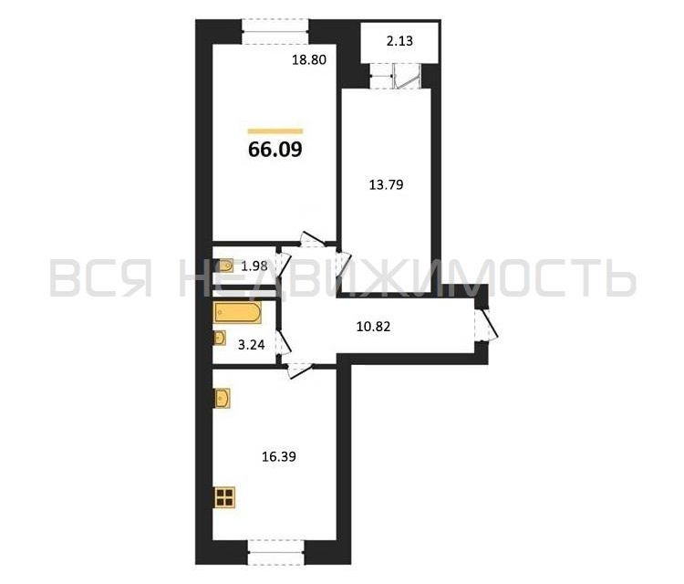 Продаётся 2-комнатная квартира, 65.2 м²