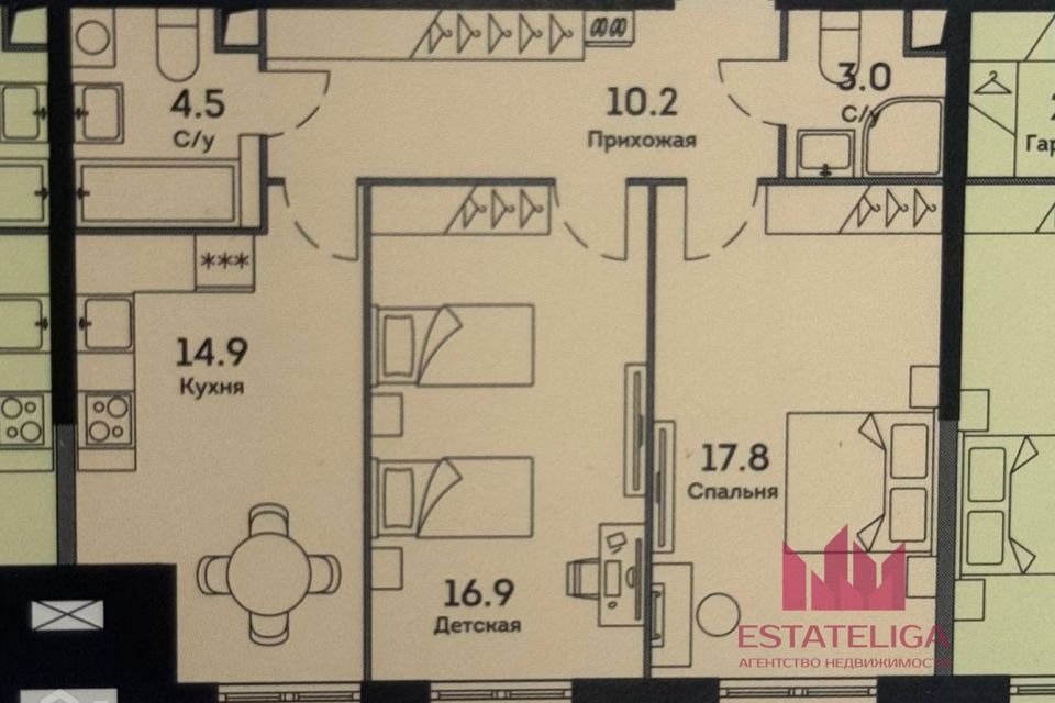 Продаётся 2-комнатная квартира, 67.3 м²