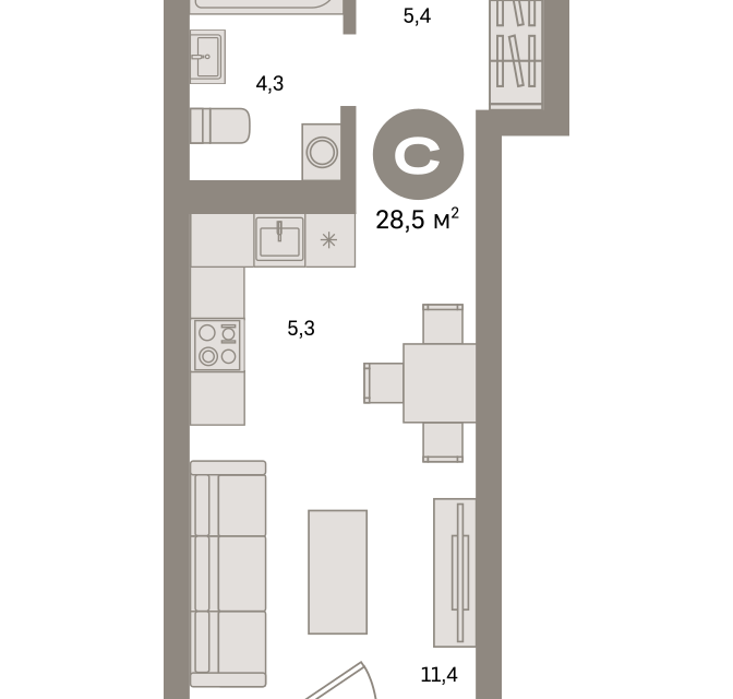 Продаётся студия, 28.5 м²