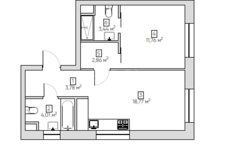 Продаётся 2-комнатная квартира, 45 м²