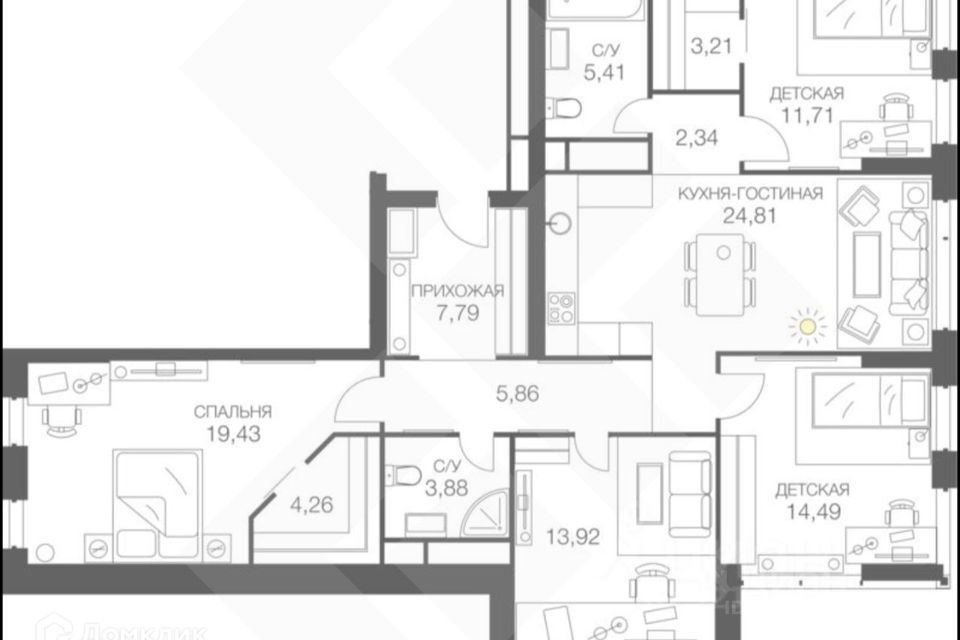 Продаётся 3-комнатная квартира, 117.95 м²