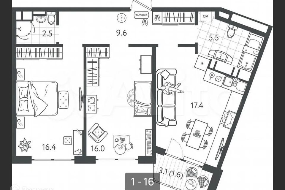 Продаётся 2-комнатная квартира, 69 м²