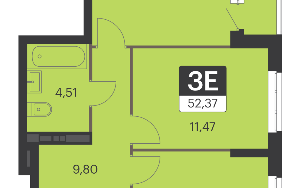 Продаётся 2-комнатная квартира, 51.9 м²