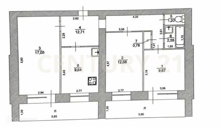 Продаётся 3-комнатная квартира, 67 м²