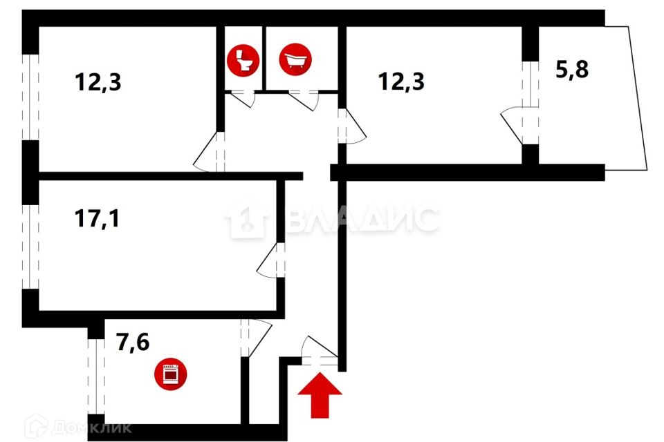 Продаётся 3-комнатная квартира, 65.2 м²