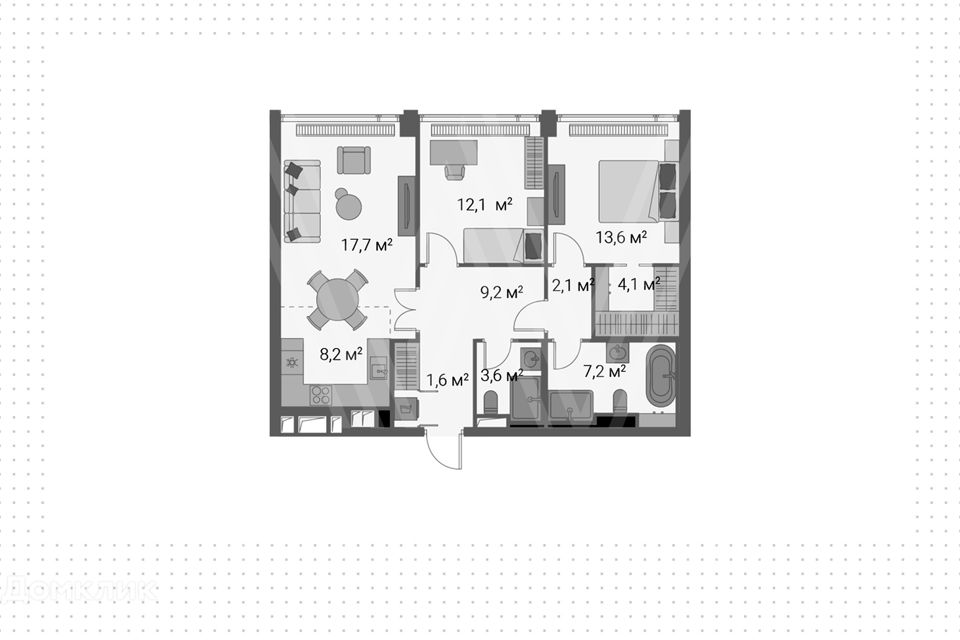 Продаётся 3-комнатная квартира, 83.3 м²