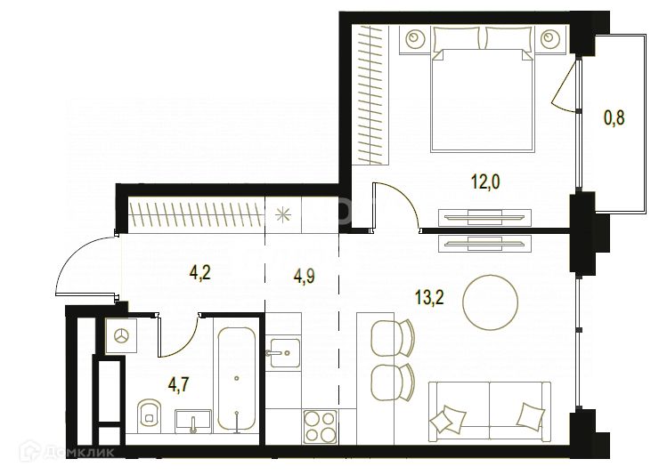 Продаётся 2-комнатная квартира, 38.6 м²