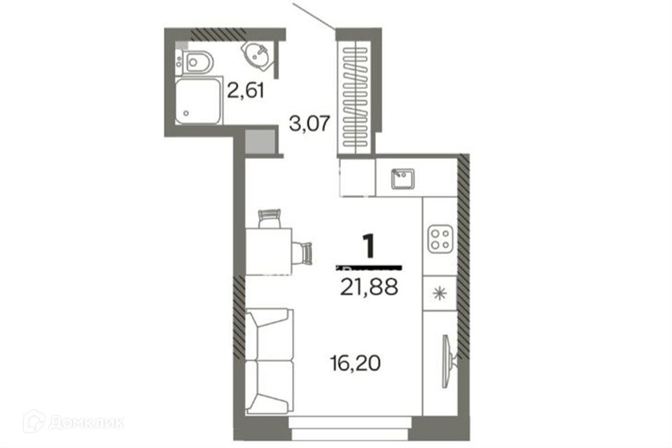 Продаётся студия, 22 м²