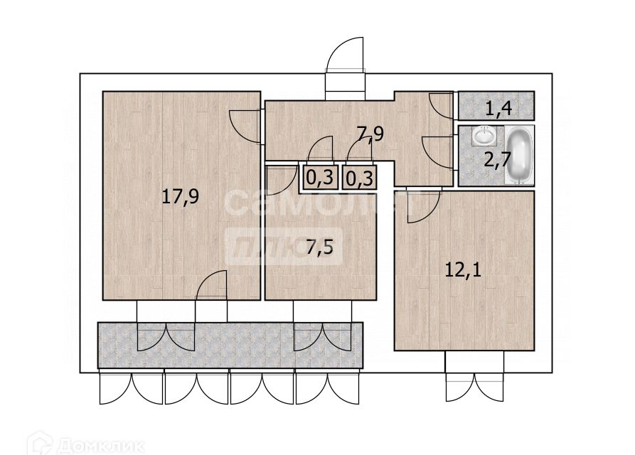 Продаётся 2-комнатная квартира, 50.3 м²