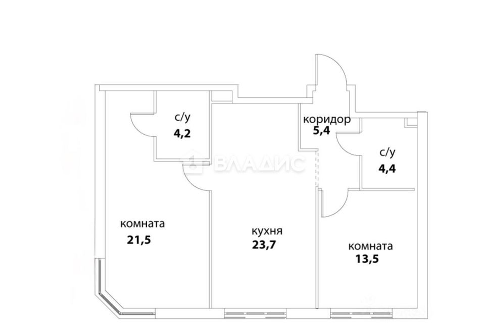Продаётся 2-комнатная квартира, 72.5 м²