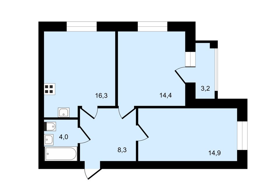 Продаётся 2-комнатная квартира, 59.5 м²