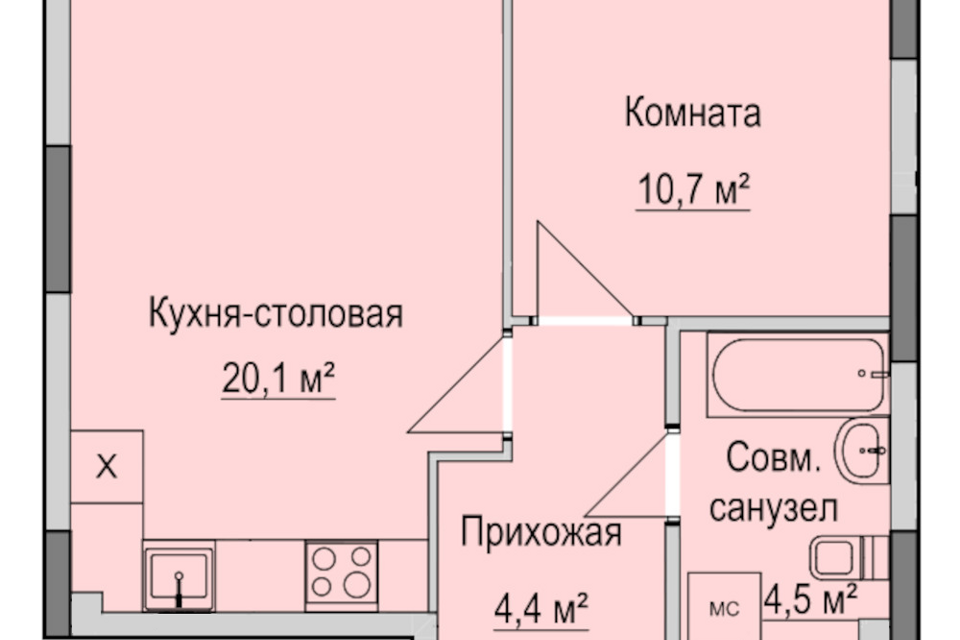 Продаётся 1-комнатная квартира, 39.7 м²