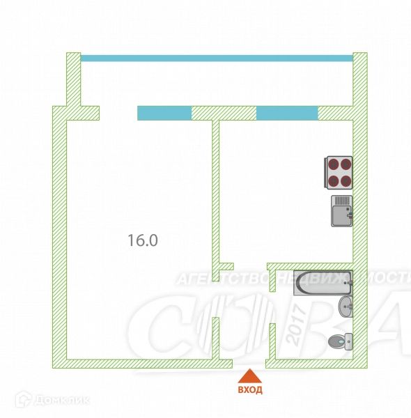 Продаётся 1-комнатная квартира, 30.5 м²