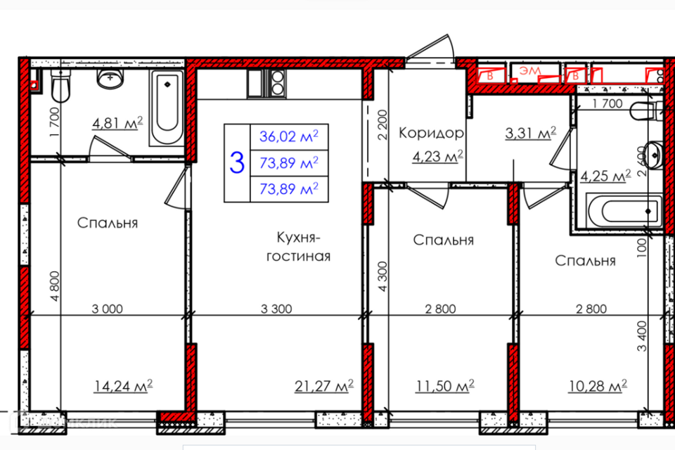 Продаётся 3-комнатная квартира, 71 м²