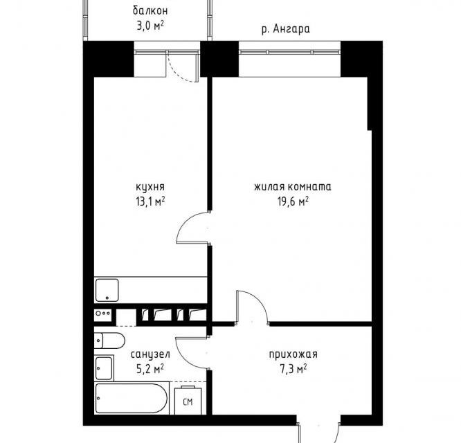 Продаётся 1-комнатная квартира, 45.2 м²