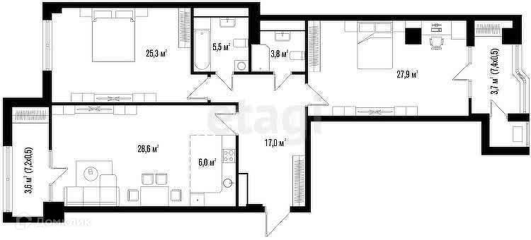 Продаётся 3-комнатная квартира, 122.3 м²
