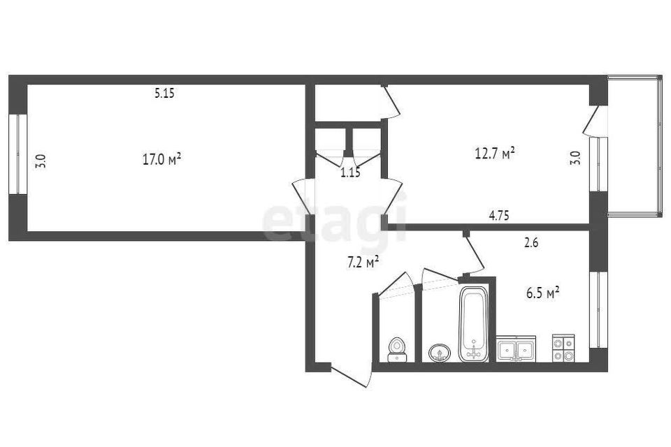 Продаётся 2-комнатная квартира, 44 м²