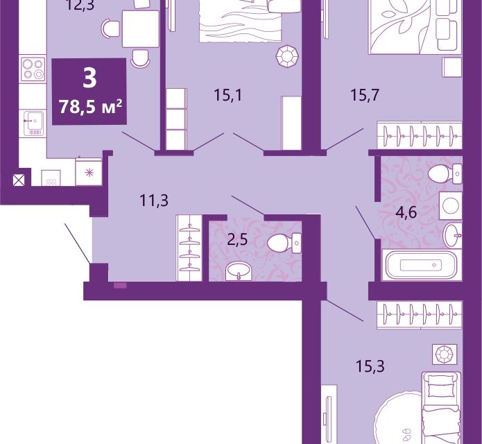 Продаётся 3-комнатная квартира, 78.5 м²