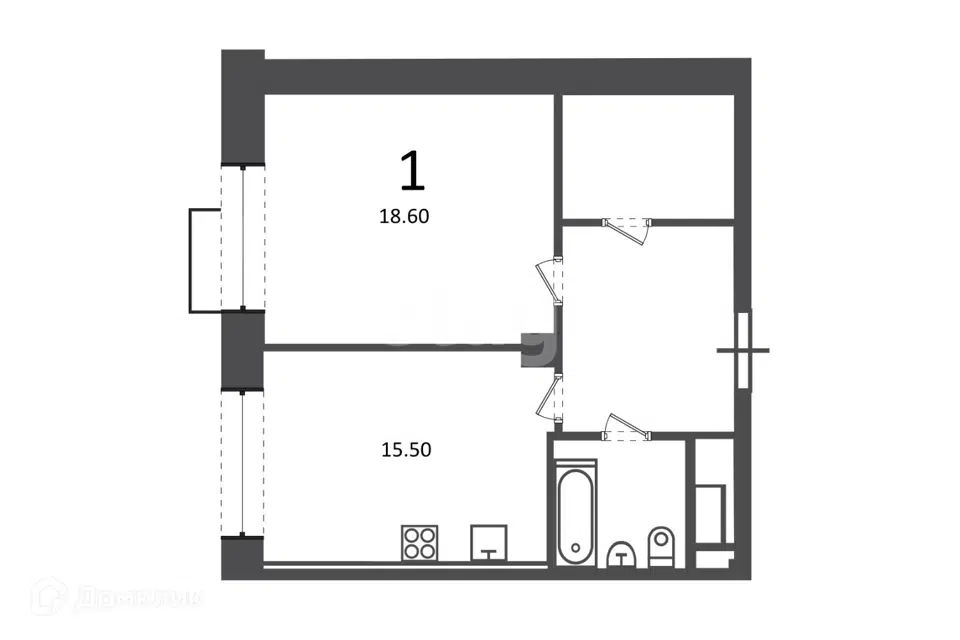 Продаётся 1-комнатная квартира, 53 м²