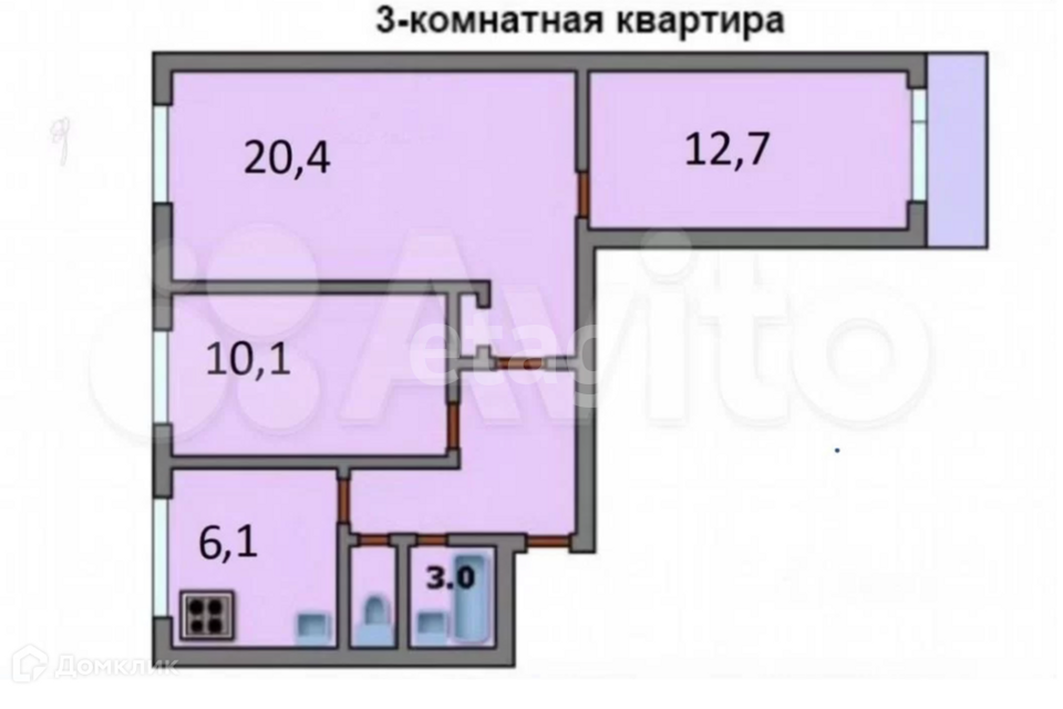 Продаётся 3-комнатная квартира, 60 м²